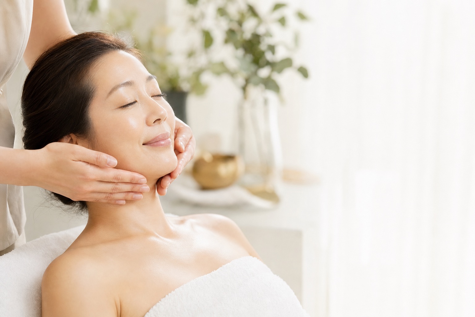 A relaxed client receiving a gentle 拨筋 facial massage